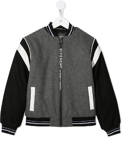 Shop Givenchy Colour Block Stripe Detail Bomber Jacket In Grey