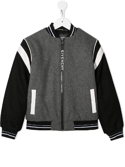 Givenchy Colour Block Stripe Detail Bomber Jacket In Grey