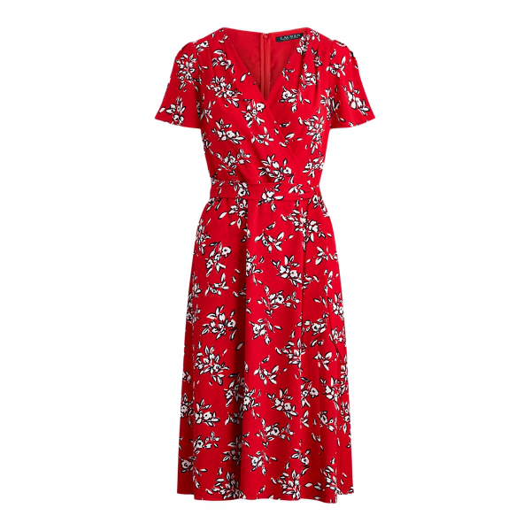 Lauren Ralph Lauren Floral Crepe Dress In Orient Red/lh Navy/col Cr ...