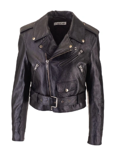 Shop Balenciaga Women's Black Leather Outerwear Jacket