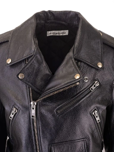 Shop Balenciaga Women's Black Leather Outerwear Jacket