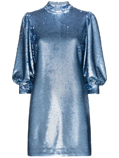 Shop Ganni Women's Blue Polyester Dress