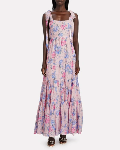 Shop Loveshackfancy Burrows Floral Silk-cotton Maxi Dress In Multi