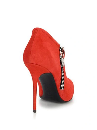 Shop Giuseppe Zanotti Suede Embellished Zip Booties In Red
