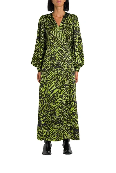Shop Ganni Women's Green Silk Dress