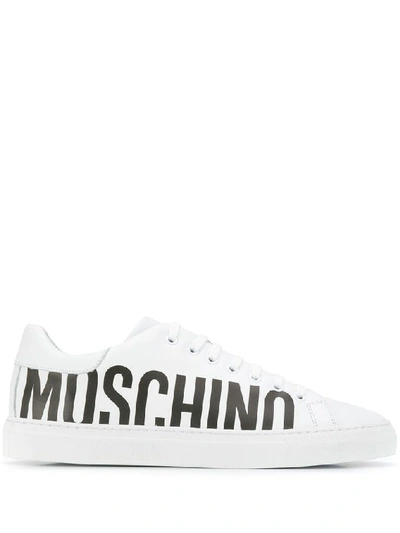 Shop Moschino Men's White Leather Sneakers