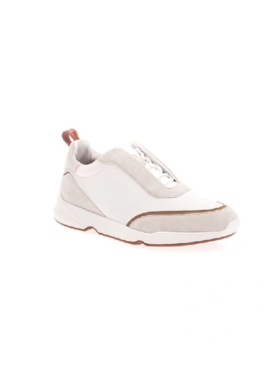 Shop Loro Piana Men's White Leather Sneakers