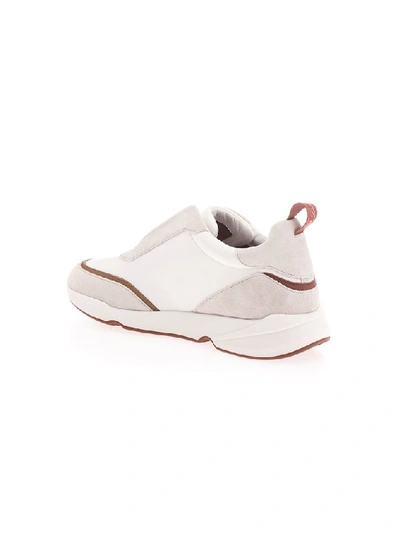 Shop Loro Piana Men's White Leather Sneakers