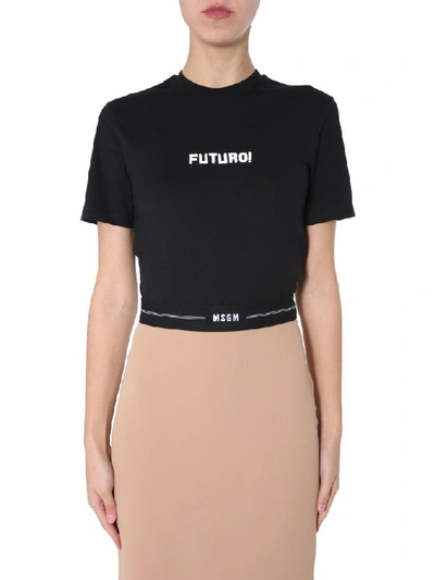 Shop Msgm Women's Black Cotton T-shirt