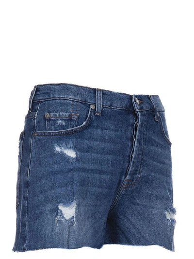 Shop 7 For All Mankind Women's Blue Cotton Shorts