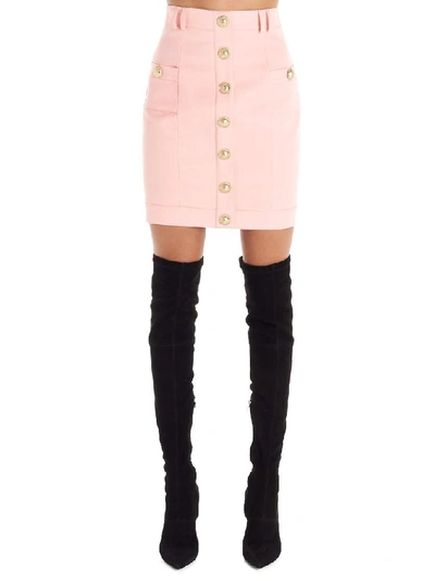 Shop Balmain Women's Pink Wool Skirt