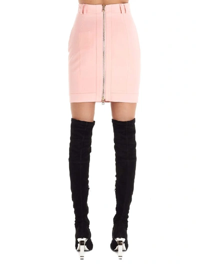 Shop Balmain Women's Pink Wool Skirt
