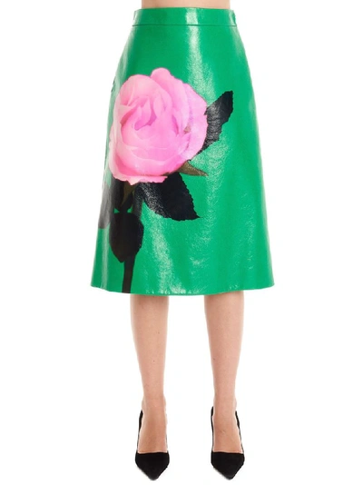 Shop Prada Women's Green Leather Skirt