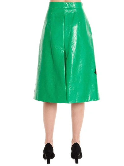 Shop Prada Women's Green Leather Skirt