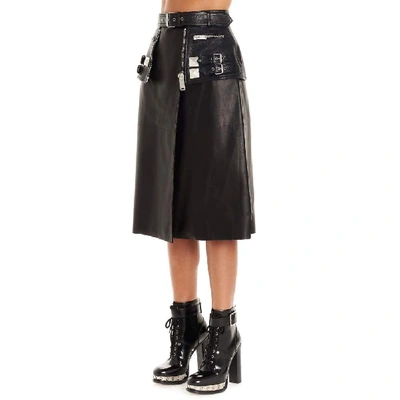 Shop Alexander Mcqueen Women's Black Leather Skirt