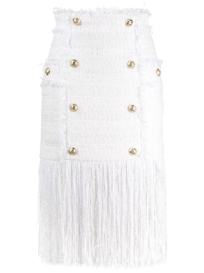 Shop Balmain Women's White Polyester Skirt
