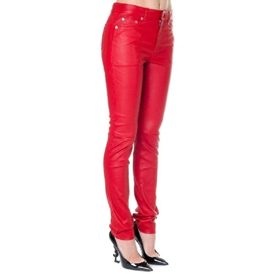 Shop Saint Laurent Women's Red Leather Pants