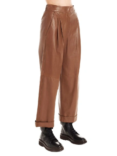 Shop Brunello Cucinelli Women's Brown Leather Pants