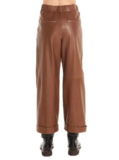 Shop Brunello Cucinelli Women's Brown Leather Pants