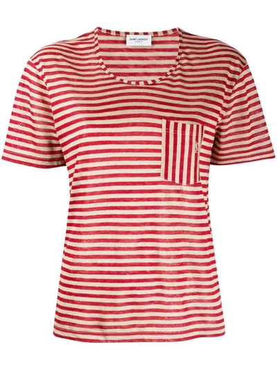 Shop Saint Laurent Women's Red Linen T-shirt