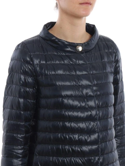 Herno Navy Long Puffer Jacket With High Collar In Blue