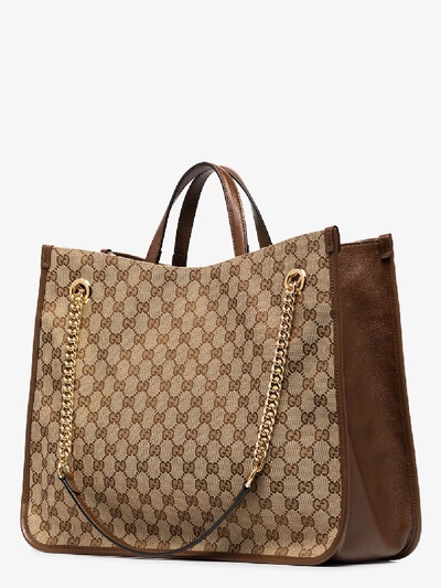 Shop Gucci Brown Horsebit 1955 Gg Supreme Tote Bag In Neutrals