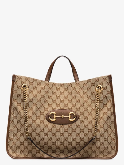 Shop Gucci Brown Horsebit 1955 Gg Supreme Tote Bag In Neutrals