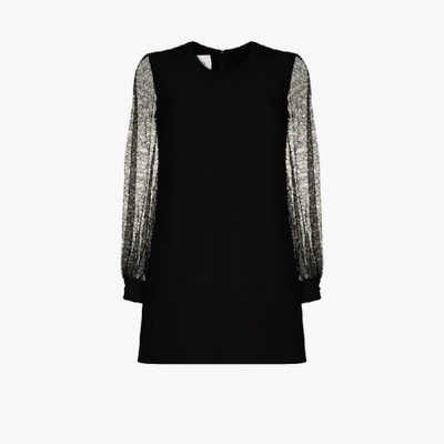 Shop Valentino Lace Sleeve Mini Dress In Black