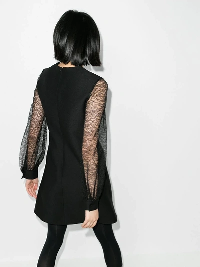 Shop Valentino Lace Sleeve Mini Dress In Black