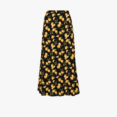 Shop Reformation Bea Lemon Print Midi Skirt In Black