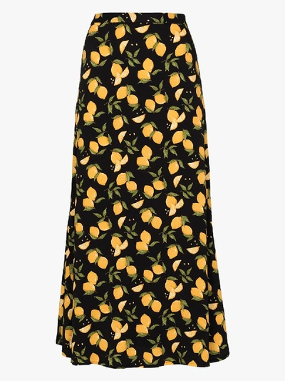 Shop Reformation Bea Lemon Print Midi Skirt In Black