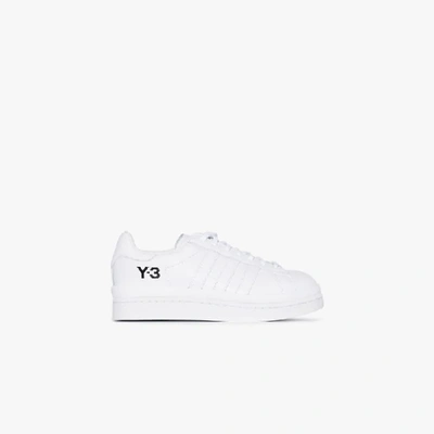 Shop Y-3 White Hicho Flatform Leather Sneakers