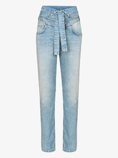 Shop Attico High Waist Straight Leg Jeans In Blue