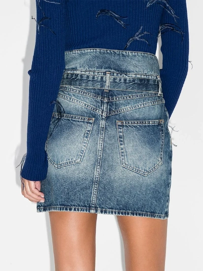 Shop Attico Tie Waist Stonewash Denim Mini Skirt In Blue