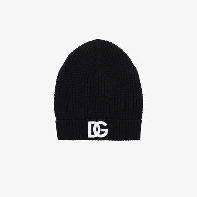 Shop Dolce & Gabbana Black Logo Cashmere Beanie Hat