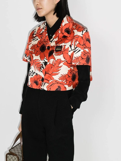 Shop Gucci Cropped Silk Bowling Jacket In Orange
