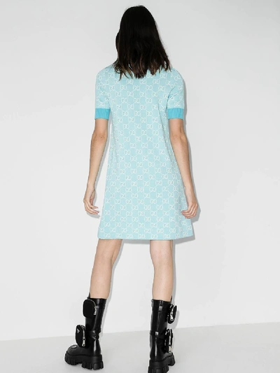 Shop Gucci Gg Supreme Jacquard Mini Dress In Blue