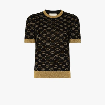 Shop Gucci Gg Gold Knit Wool Sweater In Black