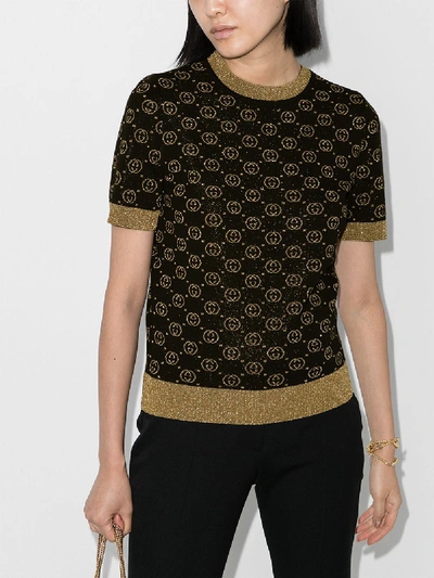 Shop Gucci Gg Gold Knit Wool Sweater In Black