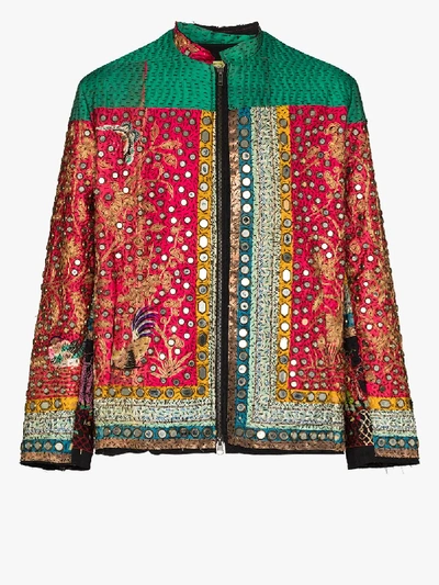 Shop By Walid Mirrored Silk Embellished Jacket In Green