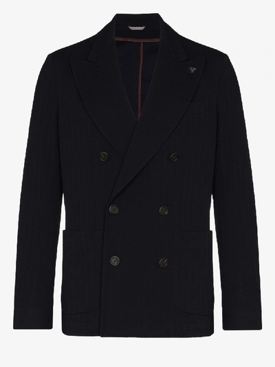 Shop Canali Double-breasted Blazer In Blue