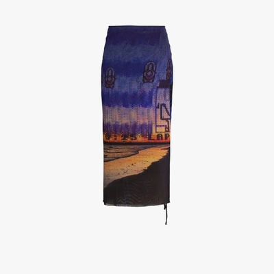 Shop Louisa Ballou High-waisted Graphic-print Midi Skirt In Black