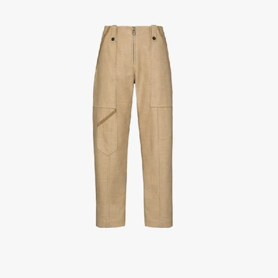 Shop Chloé Cropped Cotton Linen Trousers In Brown