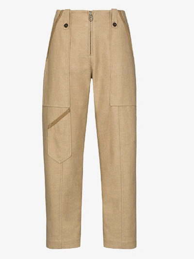 Shop Chloé Cropped Cotton Linen Trousers In Brown