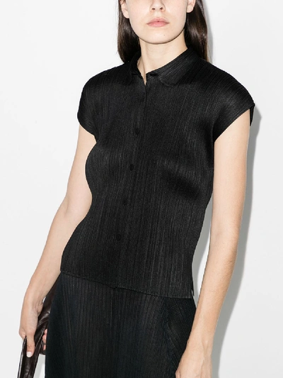 Shop Issey Miyake Short Sleeve Plissé Shirt In Black