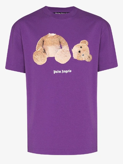 Shop Palm Angels Purple Bear Print T-shirt