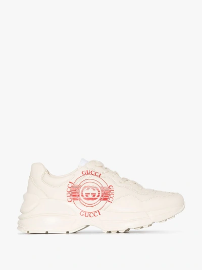 Shop Gucci Rhyton Leather Sneakers In White