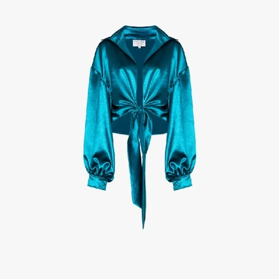 Shop Collina Strada Osho Cropped Satin Blouse In Blue