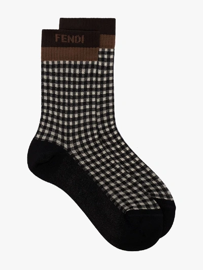 Shop Fendi Brown Jacquard Gingham Socks
