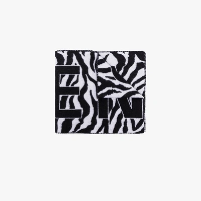 Shop Balenciaga Black And White Logo Zebra Intarsia Wool Scarf